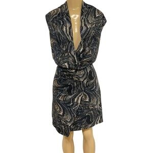 Peruvian Connection Venice faux wrap dress black gray M